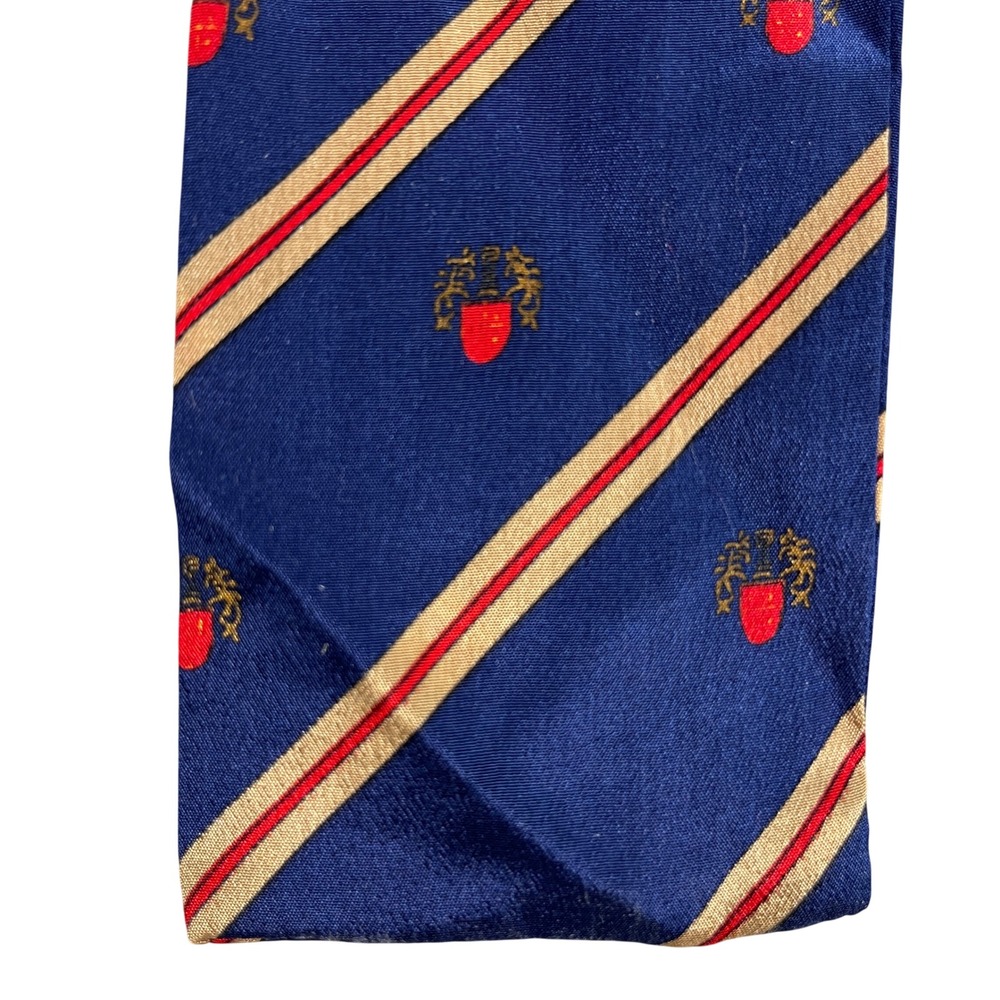 Vicky Davis Navy Blue Silk Striped Crest Necktie Made in Japan Vintage Mens Tie